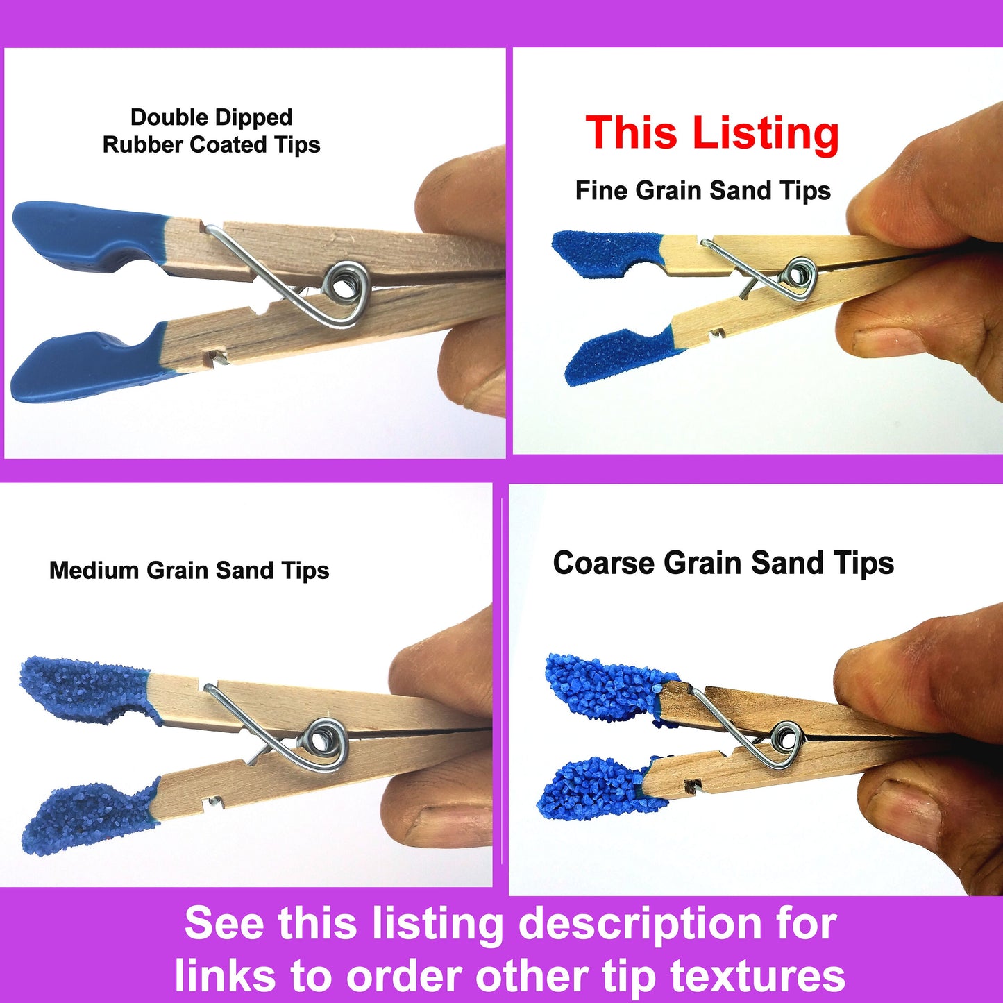 6 Pin Mini Zipper With FINE GRAIN Sand Tips.  NEW Clothespin & Sand Tip Colors Available. Serious Sadists/Masochists only!