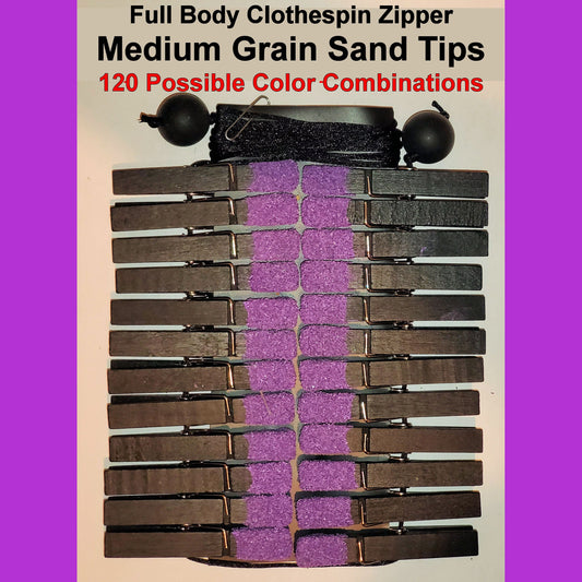 Clothespin Zipper Play With MEDIUM GRAIN Sand Tips. NEW Clothespin & Tip Colors Available! Serious Sadists and Masochists only!