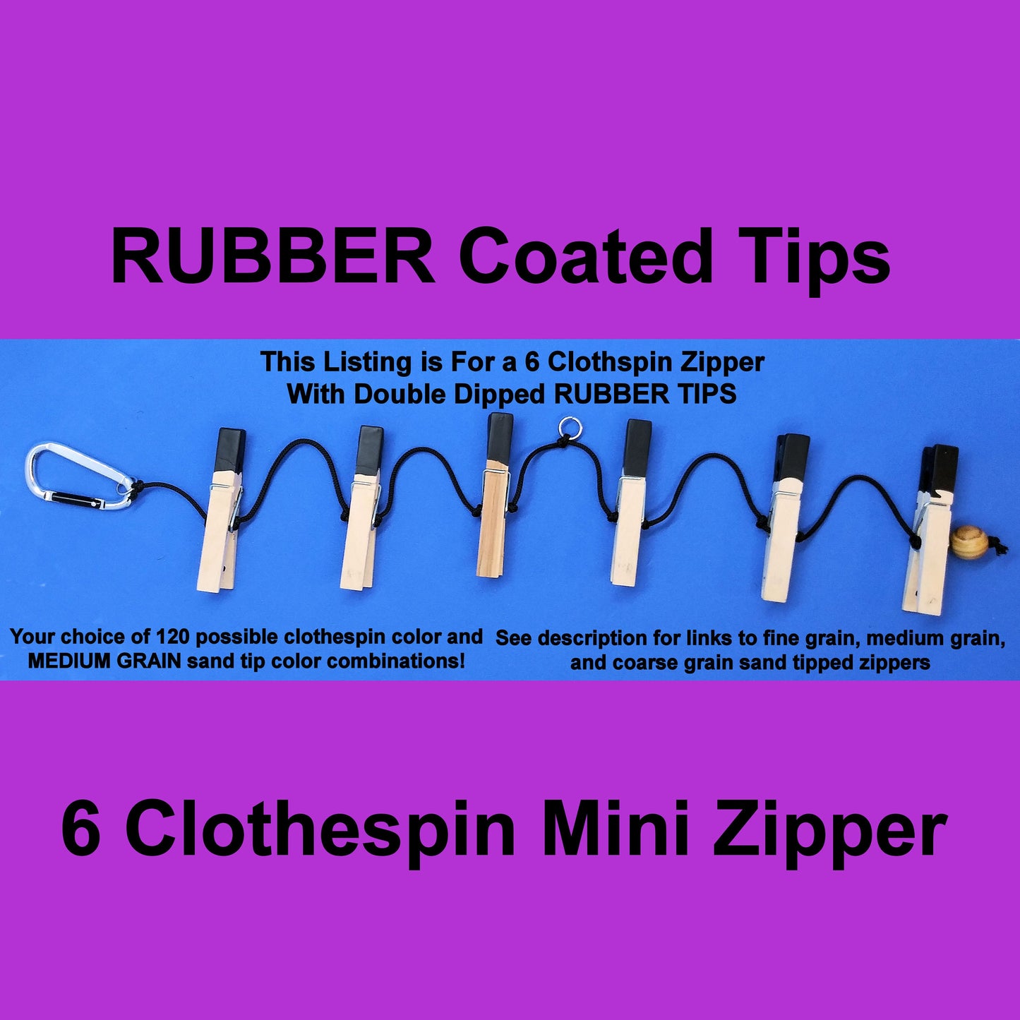 6 Pin Mini Zipper Play With RUBBER DIPPED Tips.  NEW Clothespin & Sand Tip Colors Available. Serious Sadists/Masochists only!