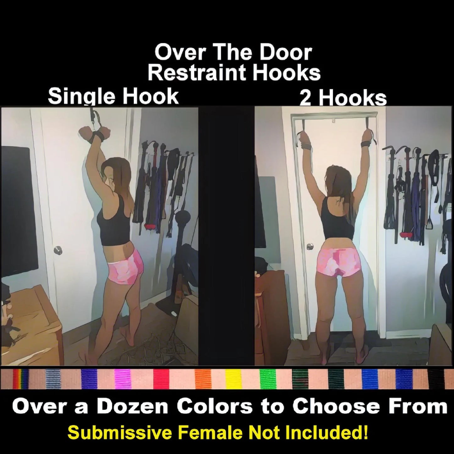 Over Door Suspension Hook  - Restrain on Any Door  Basic & Adjustable lengths available. NEW! OPTIONAL Cuffs Now Available.